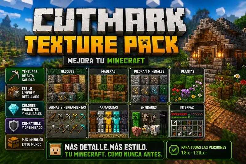 Cutmark Texture Pack para Minecraft: Herramientas y Armas 3D con Estilo Vanilla