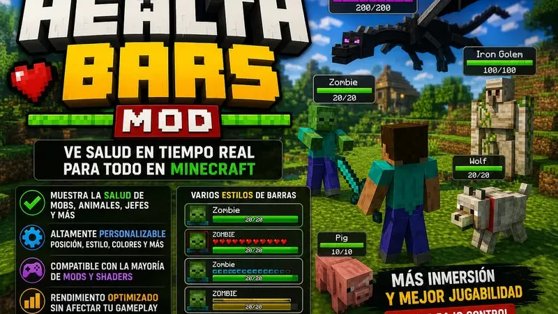 Health Bars Mod para Minecraft: Muestra la Vida de los Enemigos en Tiempo Real