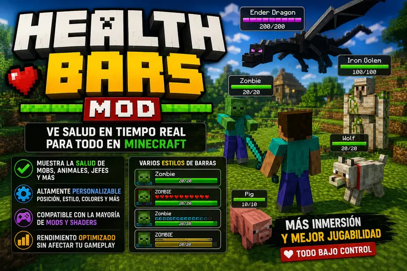 Health Bars Mod para Minecraft: Muestra la Vida de los Enemigos en Tiempo Real