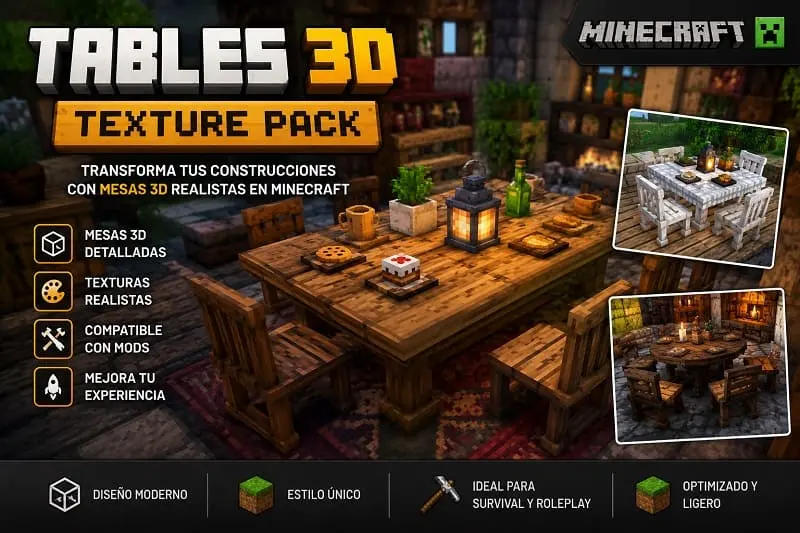 Tables 3D Texture Pack para Minecraft: Convierte las Mesas en Objetos Realistas