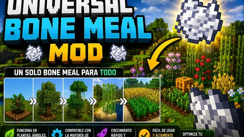 Universal Bone Meal Mod para Minecraft: Fertiliza Cualquier Planta sin Limitaciones