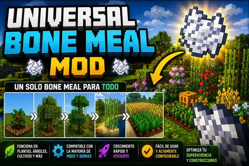 Universal Bone Meal Mod para Minecraft: Fertiliza Cualquier Planta sin Limitaciones